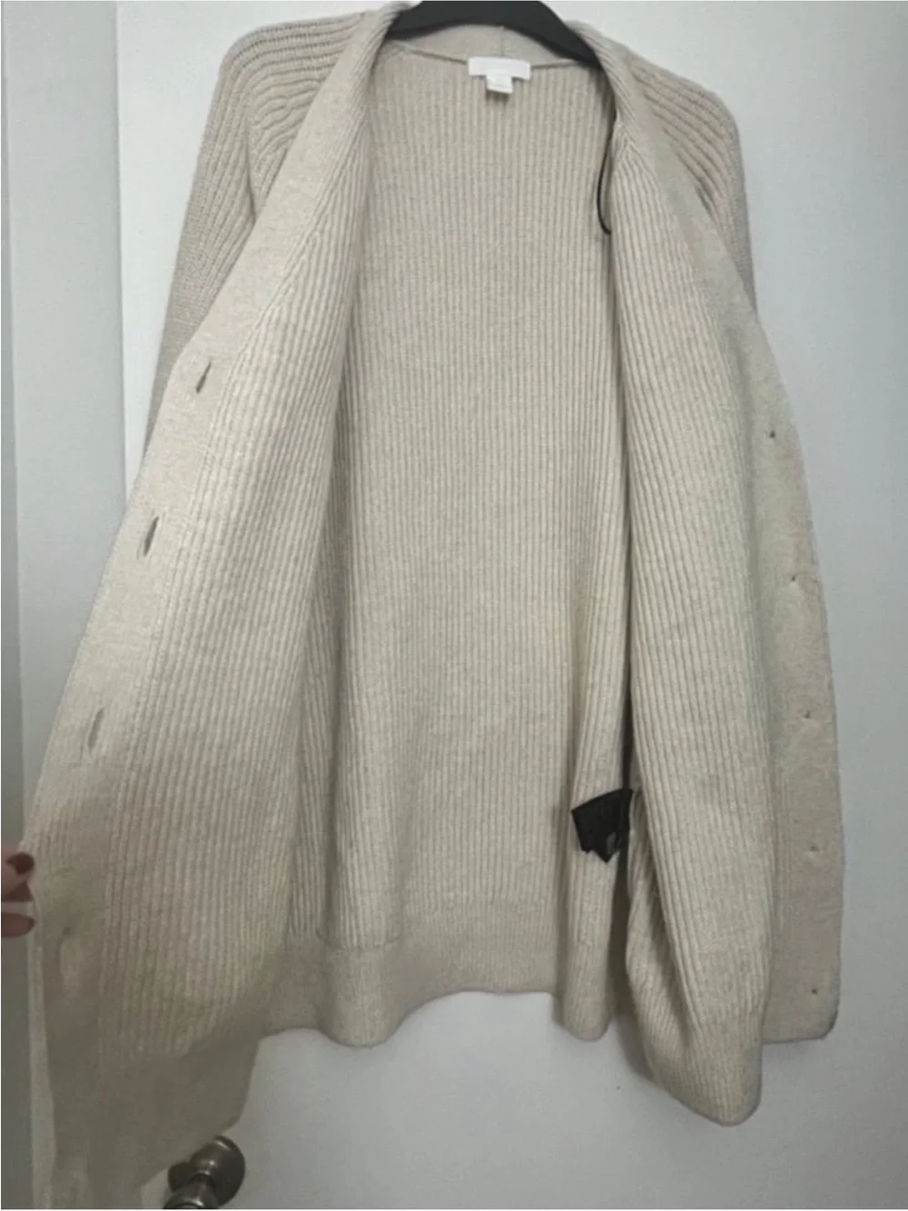H&M Oversized Ribbed Button Cardigan - Cream - Picture 3 of 7